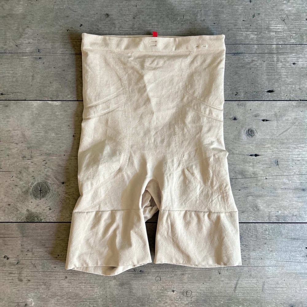 Spanx Higher Power Mid-Thigh Shaper Beige Nude High Waist Shapewear XL